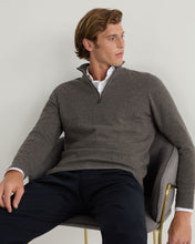 Load image into Gallery viewer, N.Peal Men&#39;s Carnaby Half Zip Cashmere Jumper Wood Smoke Brown
