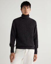 Load image into Gallery viewer, N.Peal Men&#39;s Berwick Cable Roll Neck Cashmere Jumper Granite Blue
