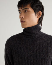 Load image into Gallery viewer, N.Peal Men&#39;s Berwick Cable Roll Neck Cashmere Jumper Granite Blue
