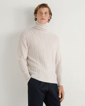 Load image into Gallery viewer, N.Peal Men&#39;s Berwick Cable Roll Neck Cashmere Jumper Frost White
