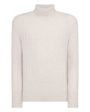 Load image into Gallery viewer, N.Peal Men&#39;s Berwick Cable Roll Neck Cashmere Jumper Frost White
