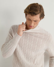 Load image into Gallery viewer, N.Peal Men&#39;s Berwick Cable Roll Neck Cashmere Jumper Frost White
