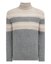 Load image into Gallery viewer, N.Peal Men&#39;s Berwick Stripe Roll Neck Cashmere Jumper Frost White
