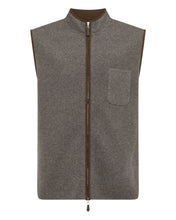 Load image into Gallery viewer, N.Peal Men&#39;s Shaftsbury Suede Trim Cashmere Gilet Wood Smoke Brown
