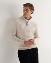 Load image into Gallery viewer, N.Peal Men&#39;s Albemarle Cable Half Zip Cashmere Jumper Frost White
