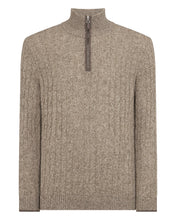 Load image into Gallery viewer, N.Peal Men&#39;s Albemarle Cable Half Zip Cashmere Jumper Heather Hazel Brown
