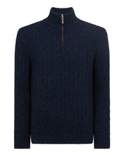 Load image into Gallery viewer, N.Peal Men&#39;s Albemarle Cable Half Zip Cashmere Jumper Navy Blue Melange
