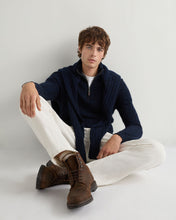 Load image into Gallery viewer, N.Peal Men&#39;s Albemarle Cable Half Zip Cashmere Jumper Navy Blue Melange
