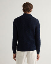 Load image into Gallery viewer, N.Peal Men&#39;s Albemarle Cable Half Zip Cashmere Jumper Navy Blue Melange
