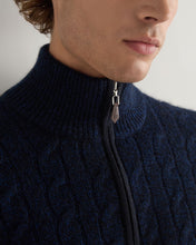 Load image into Gallery viewer, N.Peal Men&#39;s Albemarle Cable Half Zip Cashmere Jumper Navy Blue Melange
