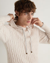 Load image into Gallery viewer, N.Peal Men&#39;s Fitzrovia Cable Cashmere Hoodie Frost White
