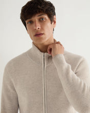 Load image into Gallery viewer, N.Peal Men&#39;s Lambeth Two Tone Rib Full Zip Cashmere Cardigan Toasted Sesame Brown
