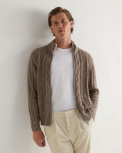 Load image into Gallery viewer, N.Peal Men&#39;s Colorado Cable Fur Trim Cashmere Jacket Heather Hazel Brown
