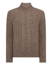 Load image into Gallery viewer, N.Peal Men&#39;s Colorado Cable Fur Trim Cashmere Jacket Heather Hazel Brown
