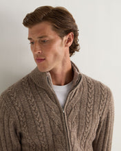 Load image into Gallery viewer, N.Peal Men&#39;s Colorado Cable Fur Trim Cashmere Jacket Heather Hazel Brown
