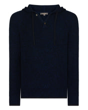 Load image into Gallery viewer, N.Peal Men&#39;s Balham Rib Hooded Cashmere Jumper Navy Blue Melange
