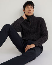 Load image into Gallery viewer, N.Peal Men&#39;s Textured Cable Half Zip Cashmere Jumper Granite Blue

