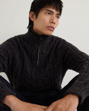 Load image into Gallery viewer, N.Peal Men&#39;s Textured Cable Half Zip Cashmere Jumper Granite Blue
