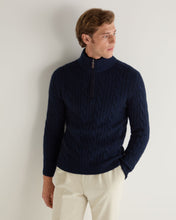 Load image into Gallery viewer, N.Peal Men&#39;s Fur Trim Half Zip Cashmere Jumper Navy Blue Melange
