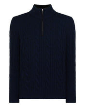 Load image into Gallery viewer, N.Peal Men&#39;s Fur Trim Half Zip Cashmere Jumper Navy Blue Melange
