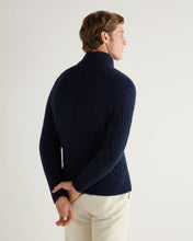 Load image into Gallery viewer, N.Peal Men&#39;s Fur Trim Half Zip Cashmere Jumper Navy Blue Melange
