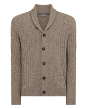 Load image into Gallery viewer, N.Peal Men&#39;s Garrick Shawl Cable Cashmere Cardigan Heather Hazel Brown
