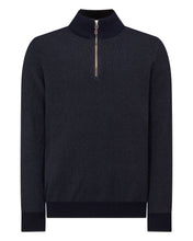 Load image into Gallery viewer, N.Peal Men&#39;s Fur Trim Half Zip Cashmere Jumper Navy Blue
