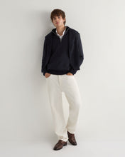 Load image into Gallery viewer, N.Peal Men&#39;s Fur Trim Half Zip Cashmere Jumper Navy Blue

