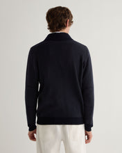 Load image into Gallery viewer, N.Peal Men&#39;s Fur Trim Half Zip Cashmere Jumper Navy Blue
