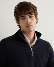 Load image into Gallery viewer, N.Peal Men&#39;s Fur Trim Half Zip Cashmere Jumper Navy Blue
