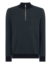 Load image into Gallery viewer, N.Peal Men&#39;s Temple Jacquard Half Zip Cashmere Jumper Navy Blue
