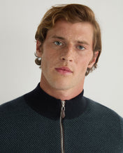 Load image into Gallery viewer, N.Peal Men&#39;s Temple Jacquard Half Zip Cashmere Jumper Navy Blue
