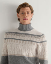 Load image into Gallery viewer, N.Peal Men&#39;s Jacquard Roll Neck Cashmere Jumper Frost White
