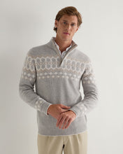 Load image into Gallery viewer, N.Peal Men&#39;s Jacquard Round Neck Cashmere Jumper Fumo Grey
