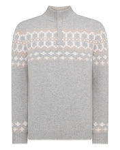 Load image into Gallery viewer, N.Peal Men&#39;s Jacquard Round Neck Cashmere Jumper Fumo Grey
