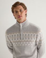 Load image into Gallery viewer, N.Peal Men&#39;s Jacquard Round Neck Cashmere Jumper Fumo Grey
