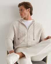 Load image into Gallery viewer, N.Peal Men&#39;s Fulham Cable Zip Cashmere Hoodie Frost White
