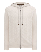 Load image into Gallery viewer, N.Peal Men&#39;s Fulham Cable Zip Cashmere Hoodie Frost White
