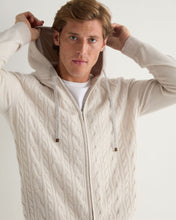 Load image into Gallery viewer, N.Peal Men&#39;s Fulham Cable Zip Cashmere Hoodie Frost White
