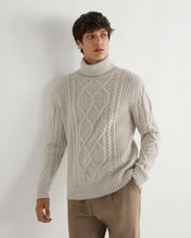 Load image into Gallery viewer, N.Peal Men&#39;s Portobello Cable Roll Neck Cashmere Jumper Pebble Grey
