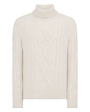 Load image into Gallery viewer, N.Peal Men&#39;s Portobello Cable Roll Neck Cashmere Jumper Pebble Grey
