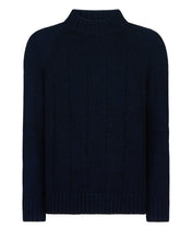 Load image into Gallery viewer, N.Peal Men&#39;s Spitalfields Rib Funnel Neck Cashmere Jumper Navy Blue Melange
