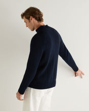 Load image into Gallery viewer, N.Peal Men&#39;s Spitalfields Rib Funnel Neck Cashmere Jumper Navy Blue Melange

