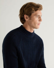 Load image into Gallery viewer, N.Peal Men&#39;s Spitalfields Rib Funnel Neck Cashmere Jumper Navy Blue Melange
