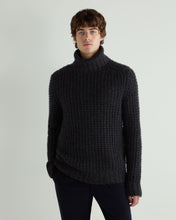 Load image into Gallery viewer, N.Peal Men&#39;s Chunky Moss Stitch Roll Neck Cashmere Jumper Granite Blue
