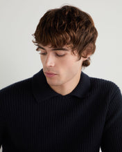 Load image into Gallery viewer, N.Peal Men&#39;s Clapham Rib Cashmere Polo Navy Blue
