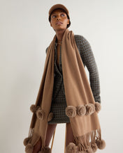 Load image into Gallery viewer, N.Peal Women&#39;s Davos Fur Bobble Woven Shawl Dark Tan Brown
