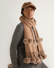 Load image into Gallery viewer, N.Peal Women&#39;s Davos Fur Bobble Woven Shawl Dark Tan Brown
