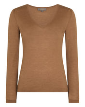 Load image into Gallery viewer, N.Peal Women&#39;s Imogen Superfine Cashmere V Neck Jumper Dark Camel Brown
