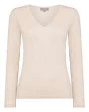 Load image into Gallery viewer, N.Peal Women's Imogen Superfine Cashmere V Neck Jumper Sandstone Brown
